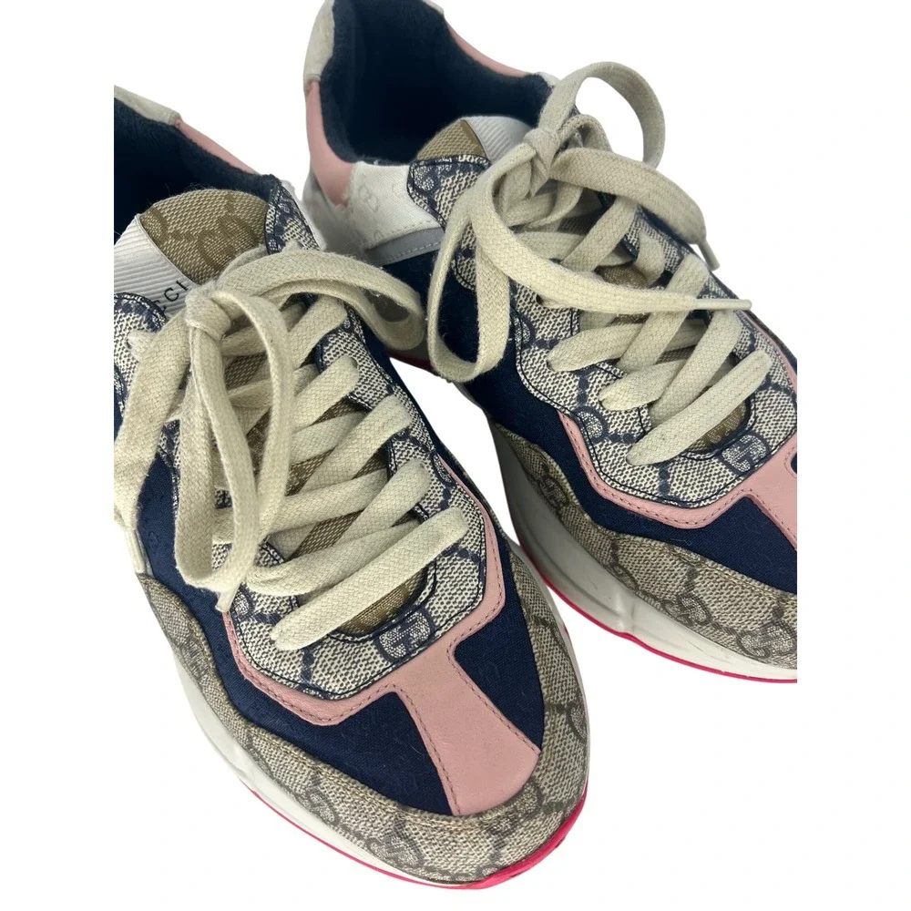 Gucci GG Rhyton Sneakers GG Supreme Canvas Pink Blue‎ Size 38